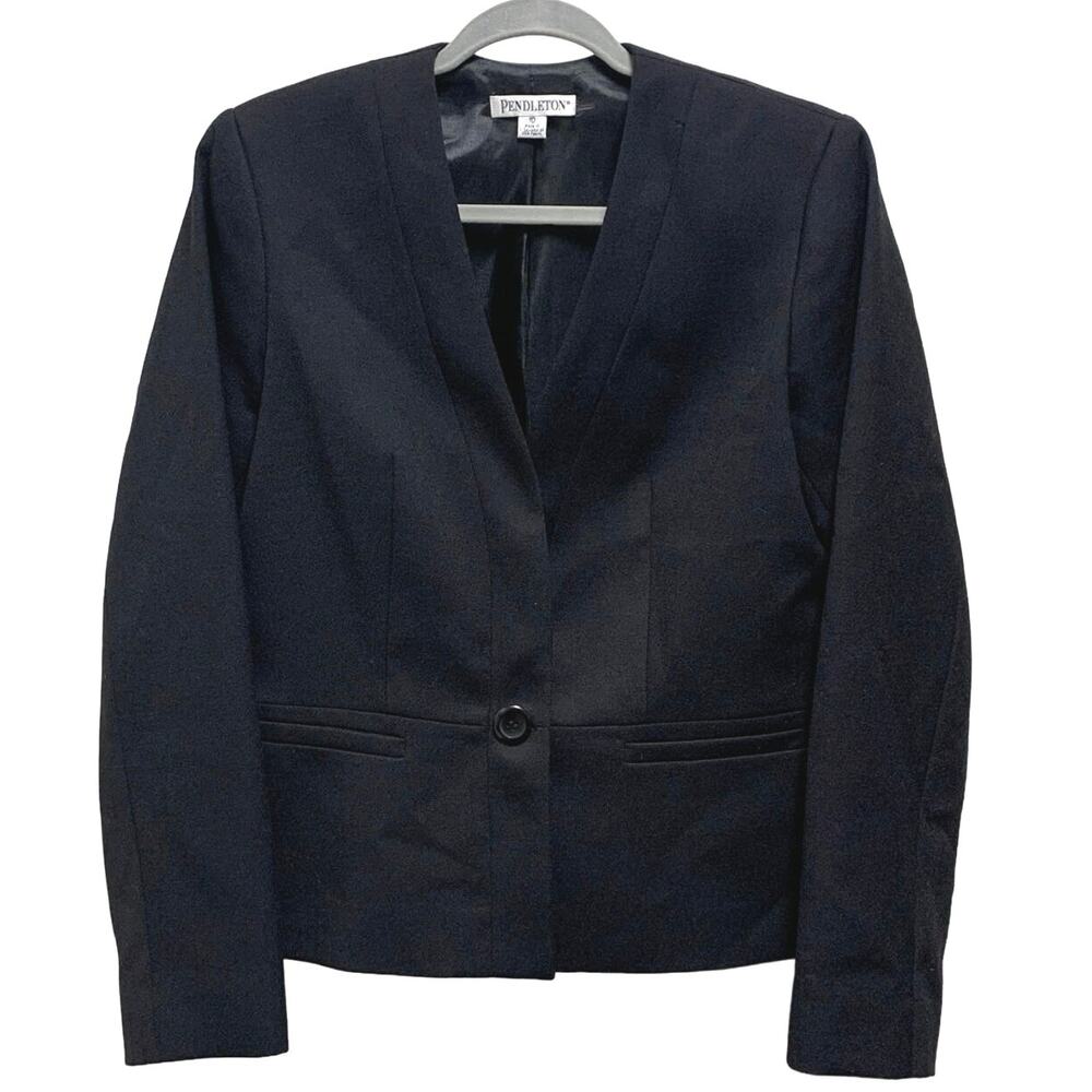 Pendleton Black Virgin Wool Blazer Size 10 Classic Minimalist Dark Academia